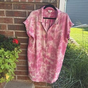 UMGEE Ladies L Pink and White Tie-Dye Tunic Shirt/Dress/Cover Up